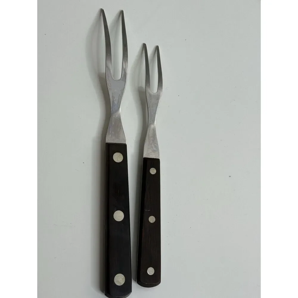 Cutco Meat Forks Smooth Brown Wood Handles 36 & 37 Large Small
